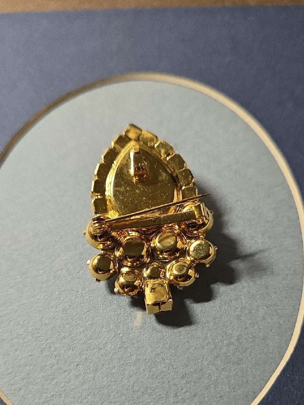 Gold-Tone Amber Teardrop & Clear Crystal Cluster Brooch Necklace Pendent - Picture 4 of 12